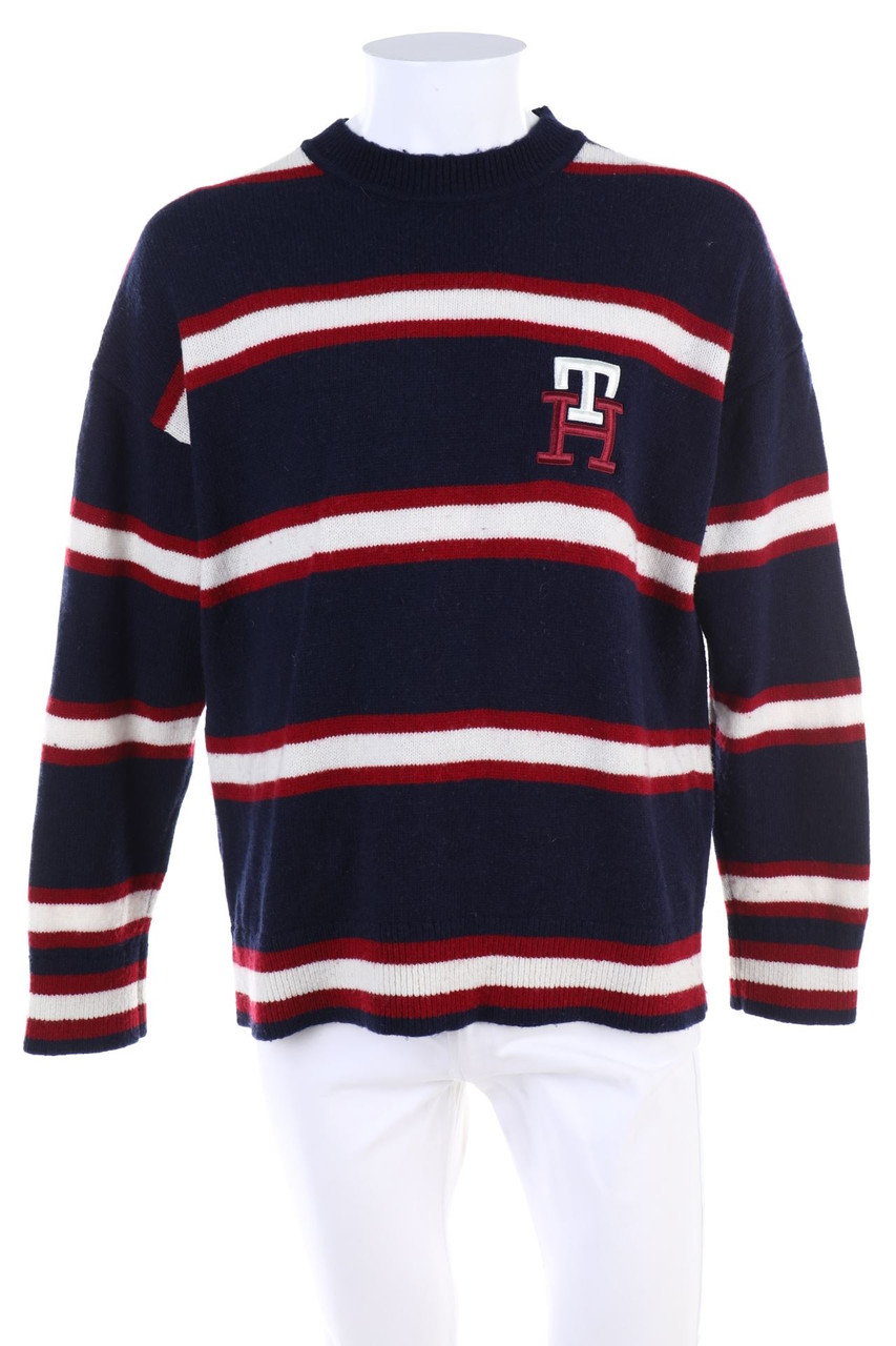 TOMMY HILFIGER - Streifen-Pullover aus Woll-Mix mit Logo-Stickerei - L