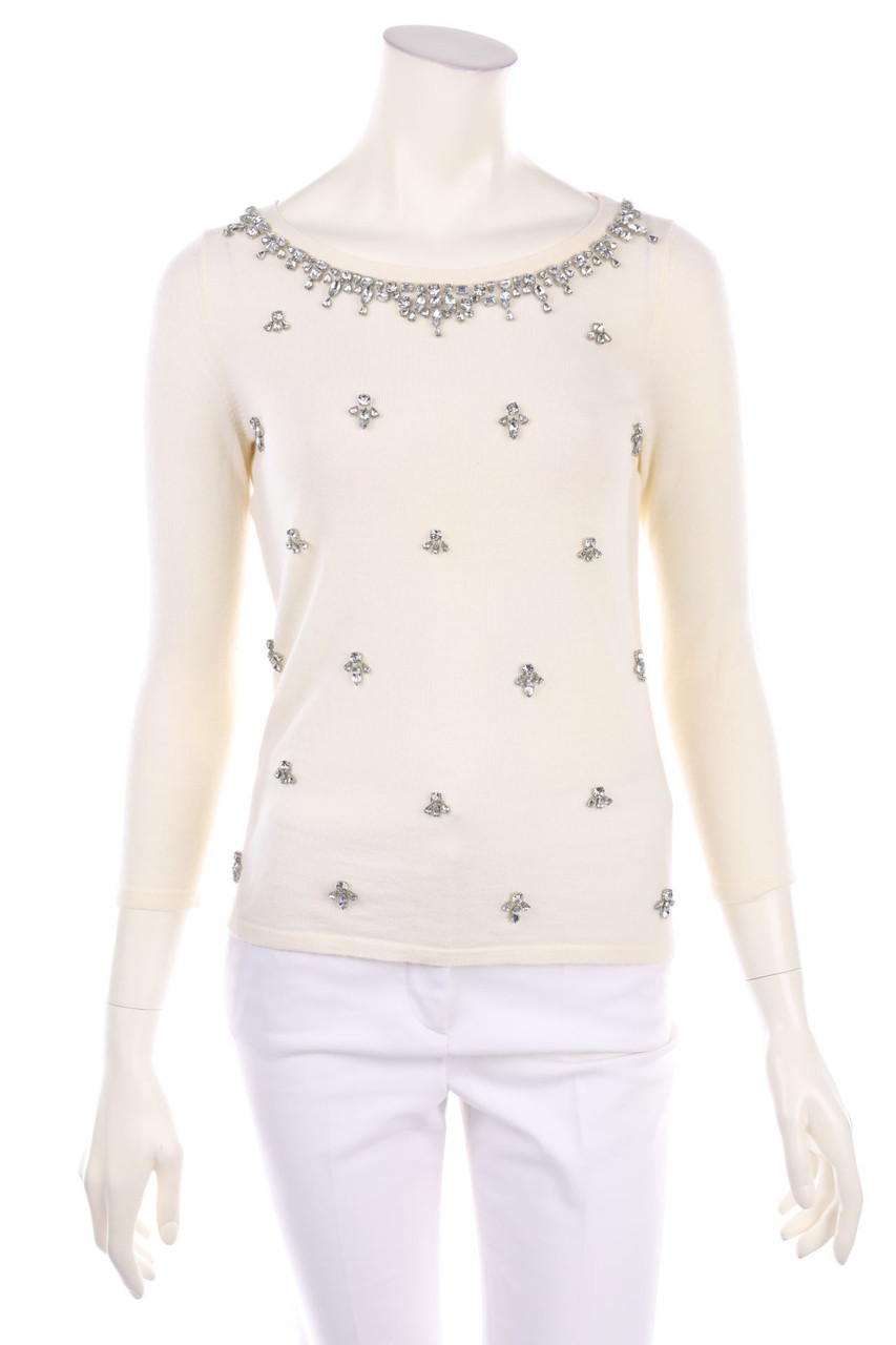 TALBOTS - Strick-Pullover aus Merinowolle mit Schmuckstein-Applikation - XS