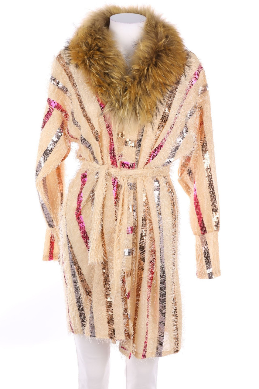 My Story Paris - Glitzer-Cardigan mit Echt-Pelz-Besatz - D 40