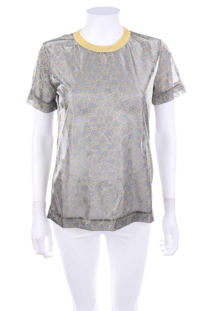 Just cavalli - Glitzer-Mesh-Kurzarm-Shirt mit Print - S