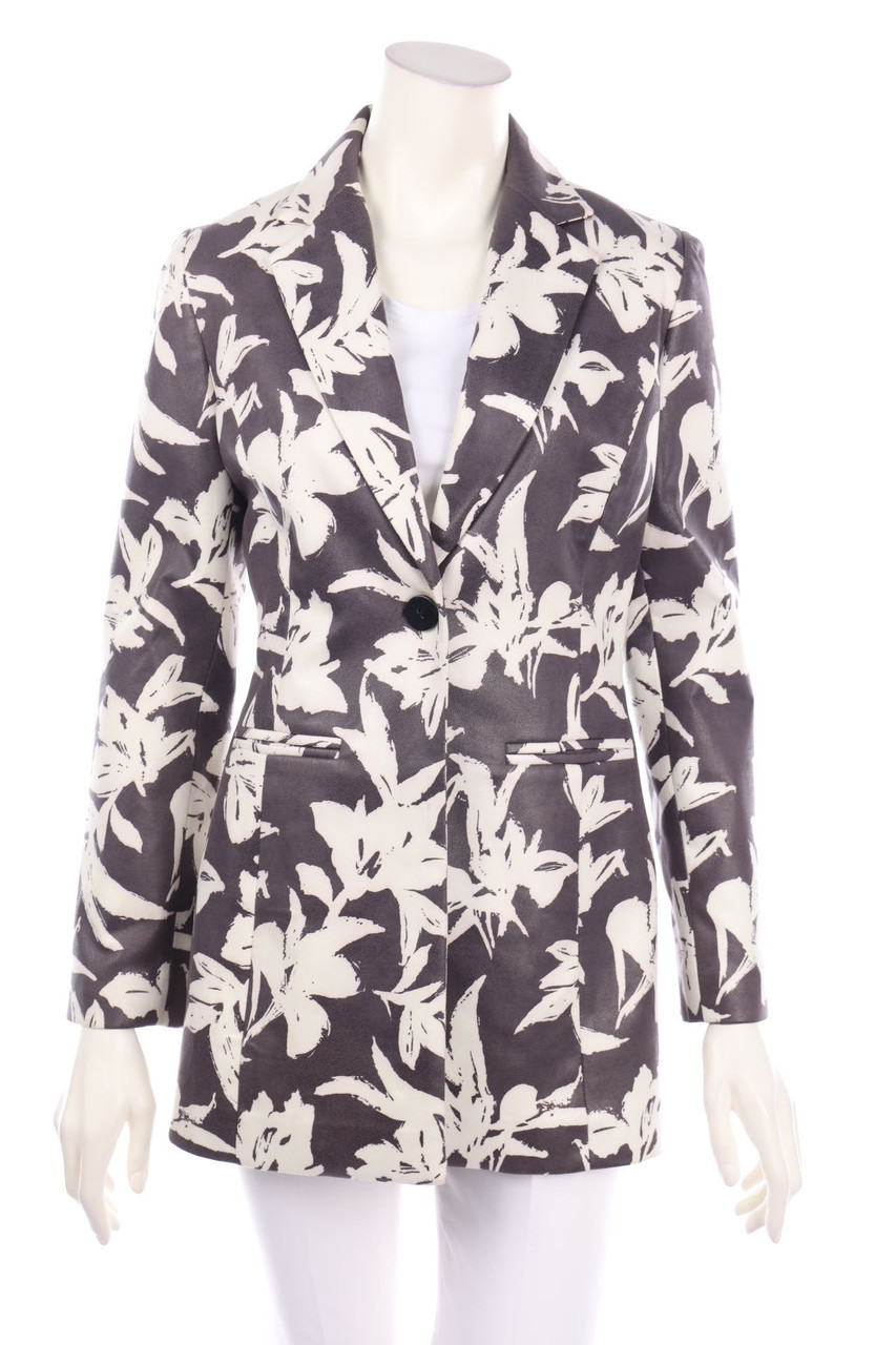 PINK AMBER - Faux Leather-Blazer mit Blumen-Print - S