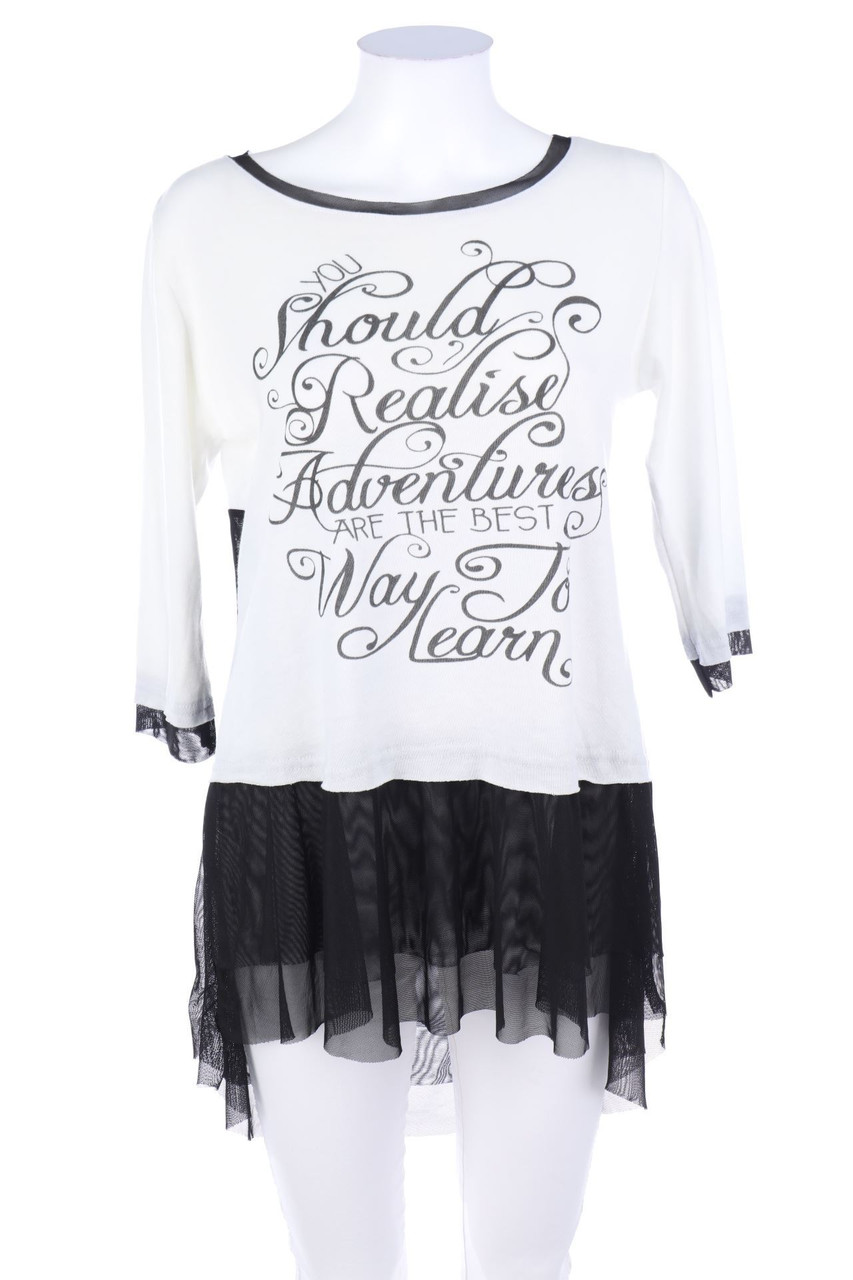 Ohne Label - 3/4-Arm-Shirt mit Statement-Print im Layer Look - XL