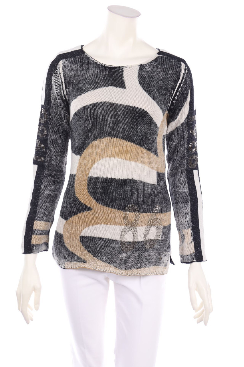 monari - Muster-Strick-Pullover mit Schmuckstein-Applikation - D 34