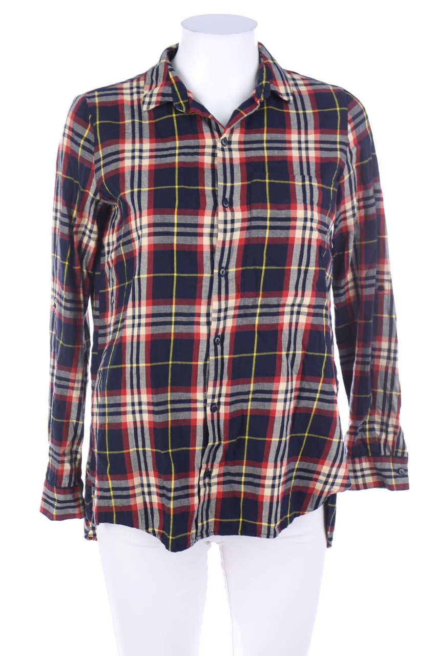 ZARA TRF - Tartan-Hemd-Bluse mit Roll-up-Manschette - XS
