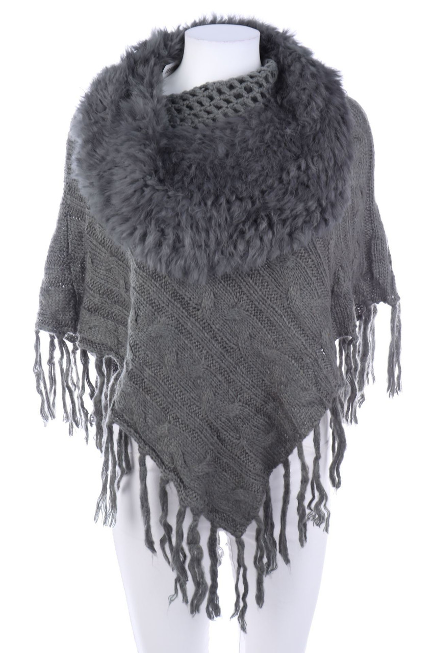 PREZIOSA - Poncho mit Echt-Pelz-Besatz - D 36-38