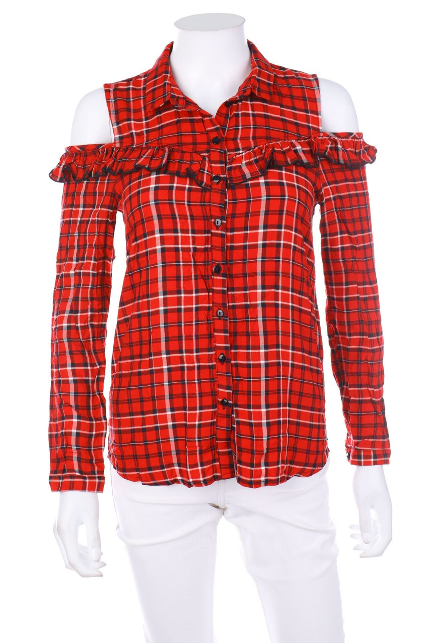 Jennyfer - Cold-Shoulder-Hemd-Bluse mit Rüschen - XS