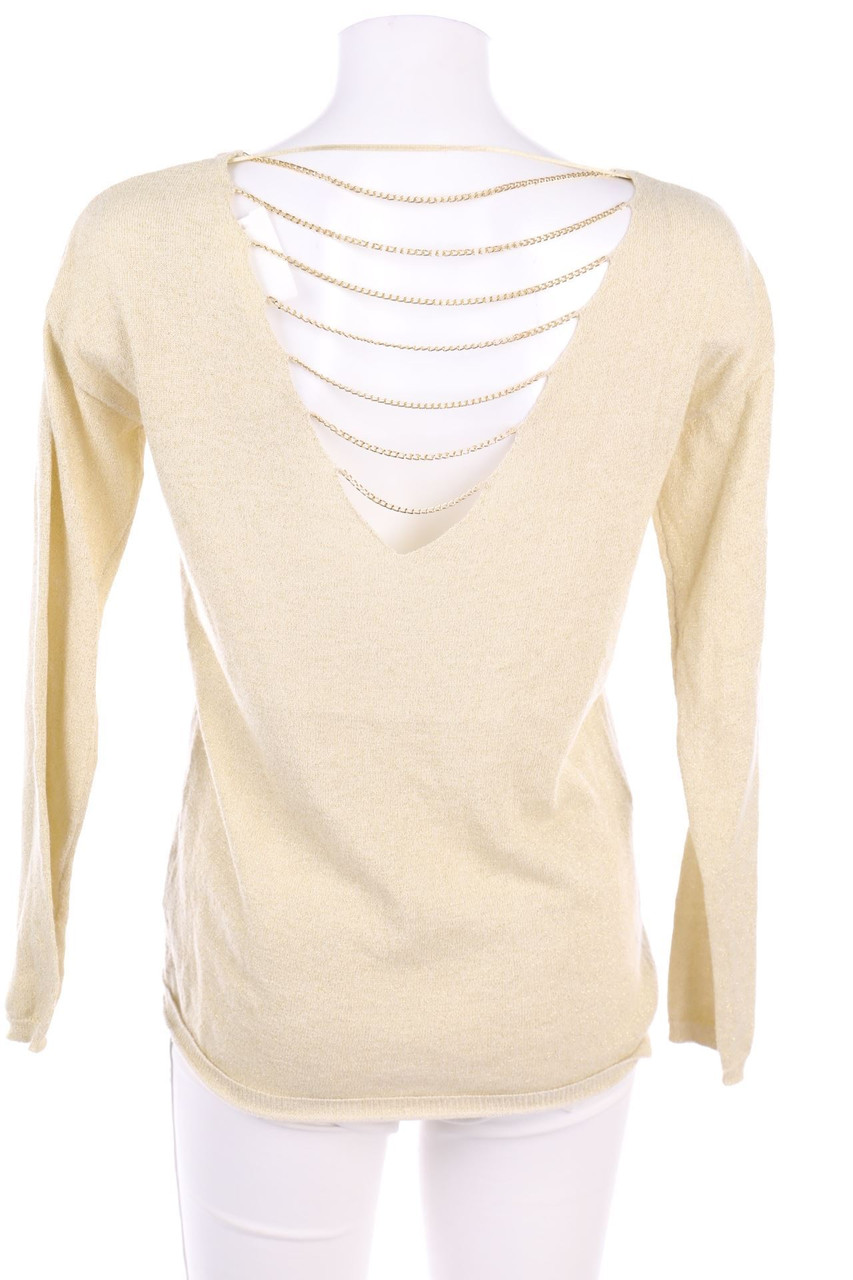 Ohne Label - Glitzer-Strick-Pullover mit tiefem Rückenausschnitt - D 40