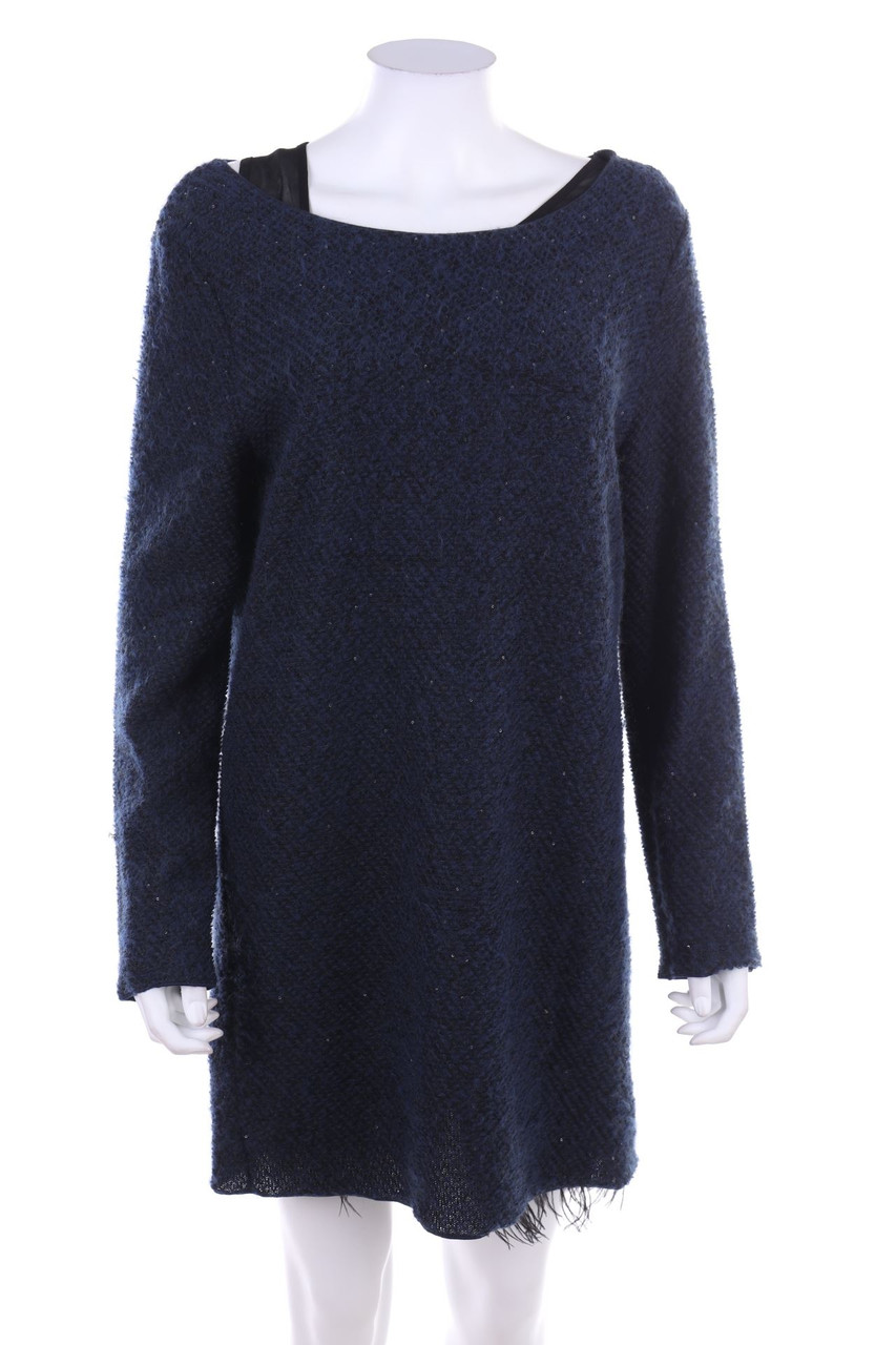 CRISTINA GAVIOLI - Glitzer-Strickkleid mit Federn - L