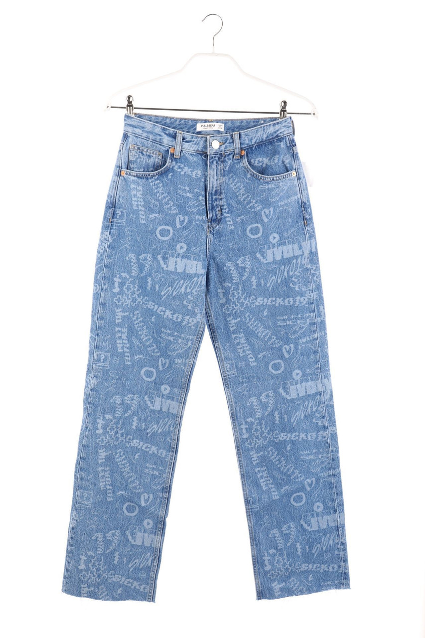 PULL&amp;BEAR&#x20;-&#x20;Straight&#x20;Cut&#x20;Jeans&#x20;mit&#x20;Print&#x20;-&#x20;D&#x20;34