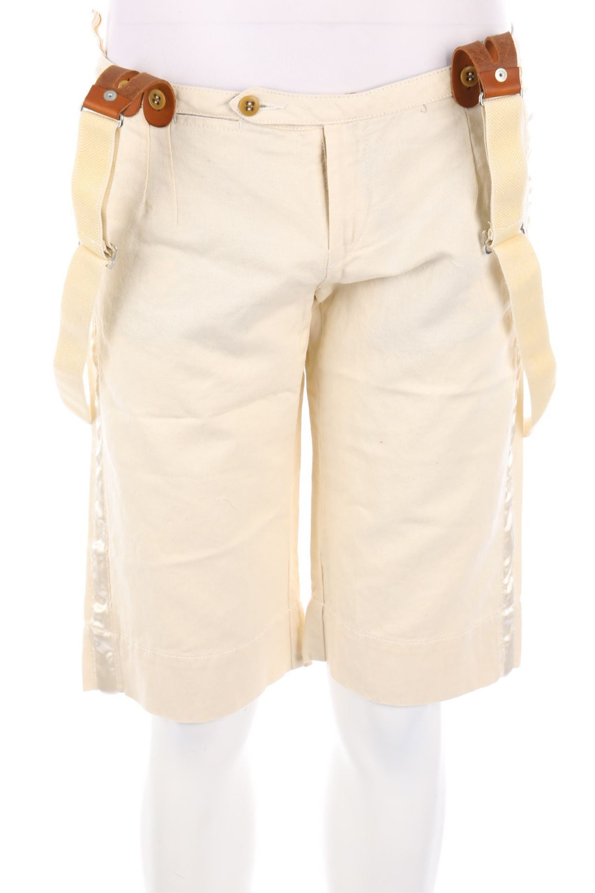 Ohne Label - Jeans-Shorts aus Leinen-Mix mit Leder-Details - W28