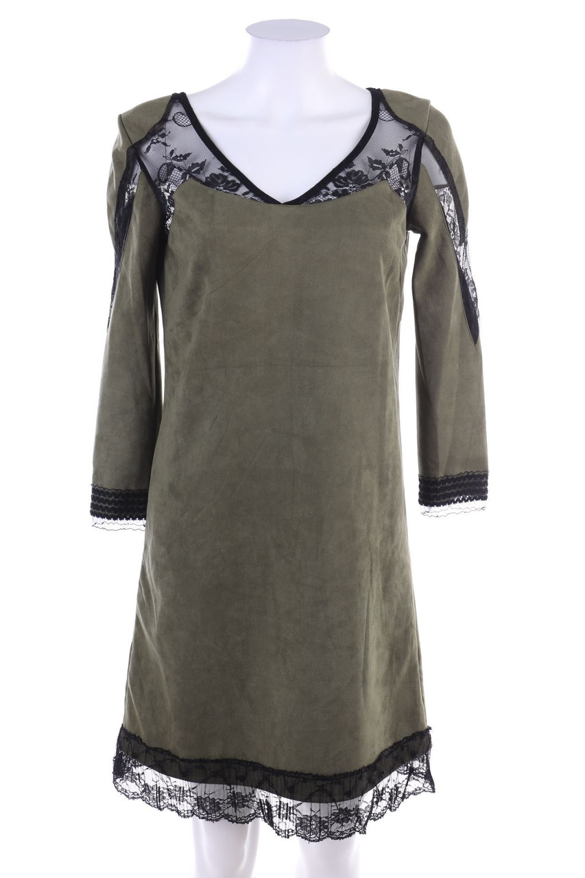 VALERIA DERBAIS - Faux Leather-Kleid mit Spitzen-Einsatz - S