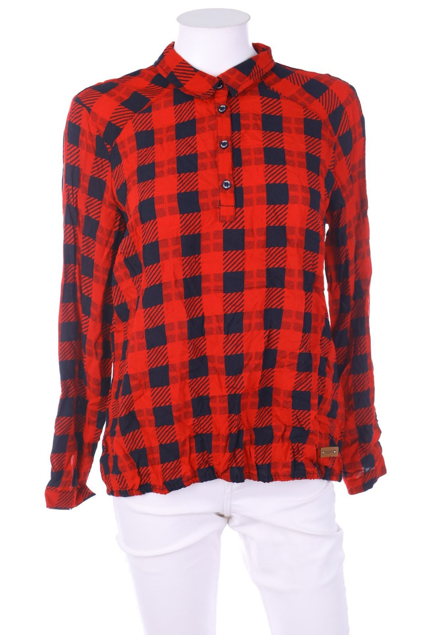 Soquesto - Karo-Bluse mit Krempel-Ärmeln - D 38