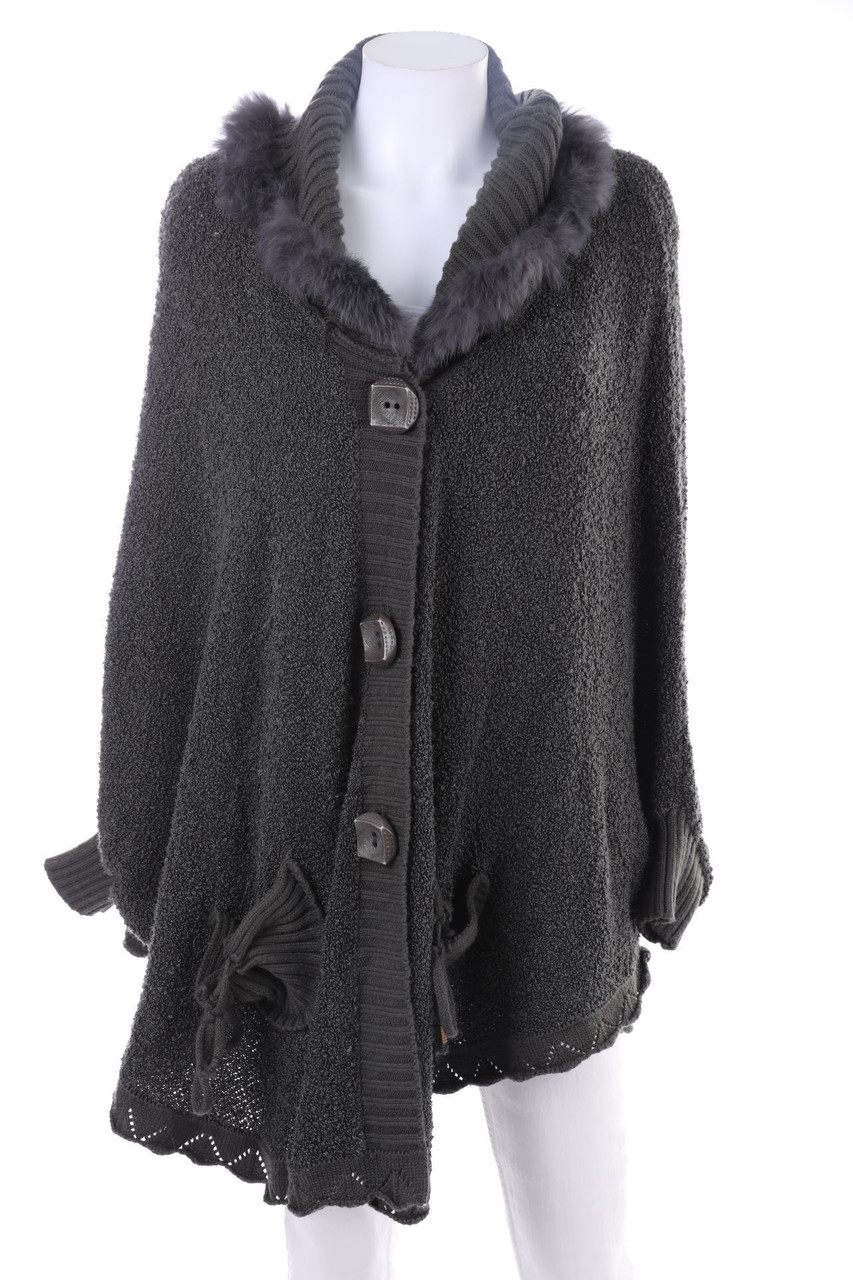 Smiton - Bouclé-Cardigan aus Woll-Mix mit Echt-Pelz-Besatz - ONE SIZE