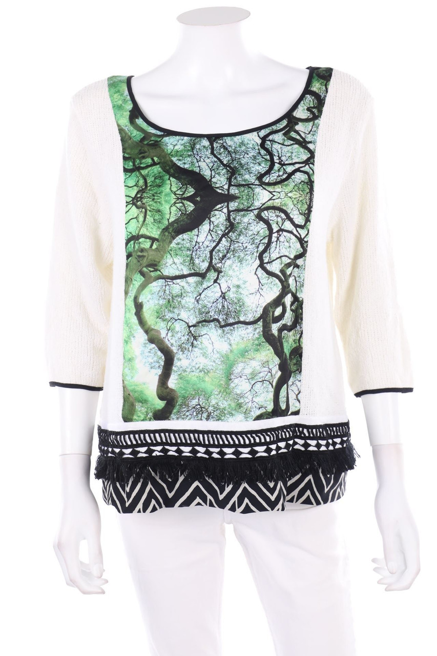 Bleu Blanc Rouge - Muster-Strick-Pullover mit Fransen - D 46