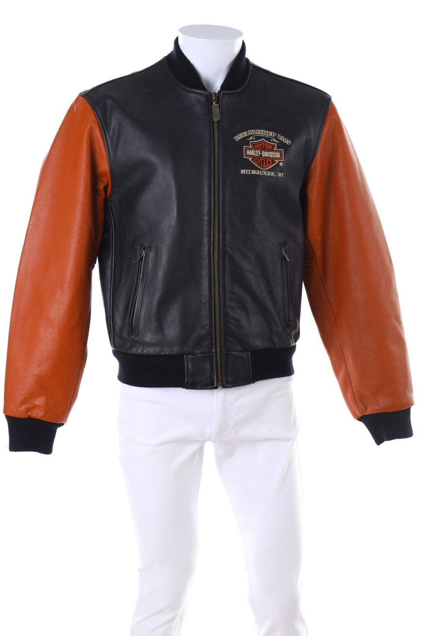 HARLEY DAVIDSON - Two Tone-Lederjacke mit Logo-Stickerei - XS