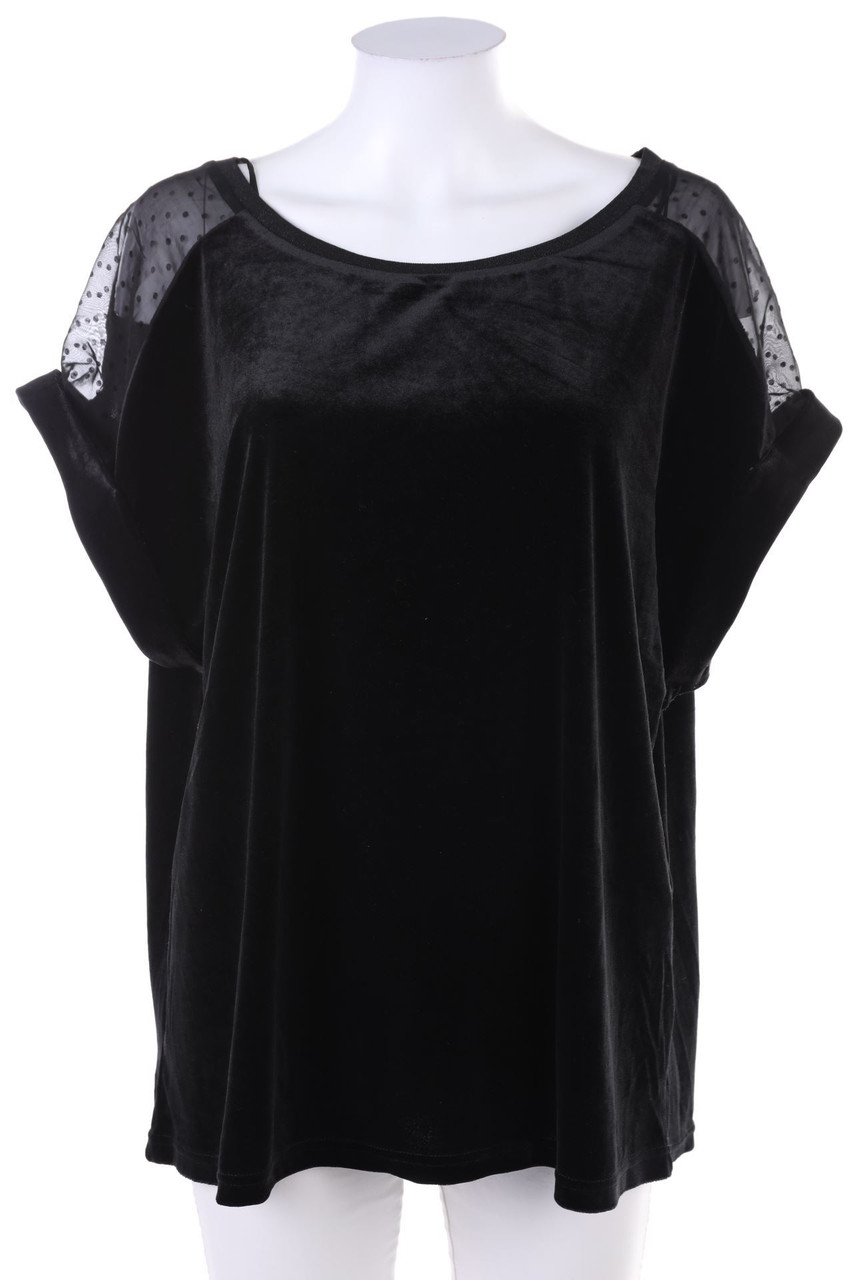 MILLER & MONROE - Samt-Kurzarm-Shirt mit Chiffon - D 46