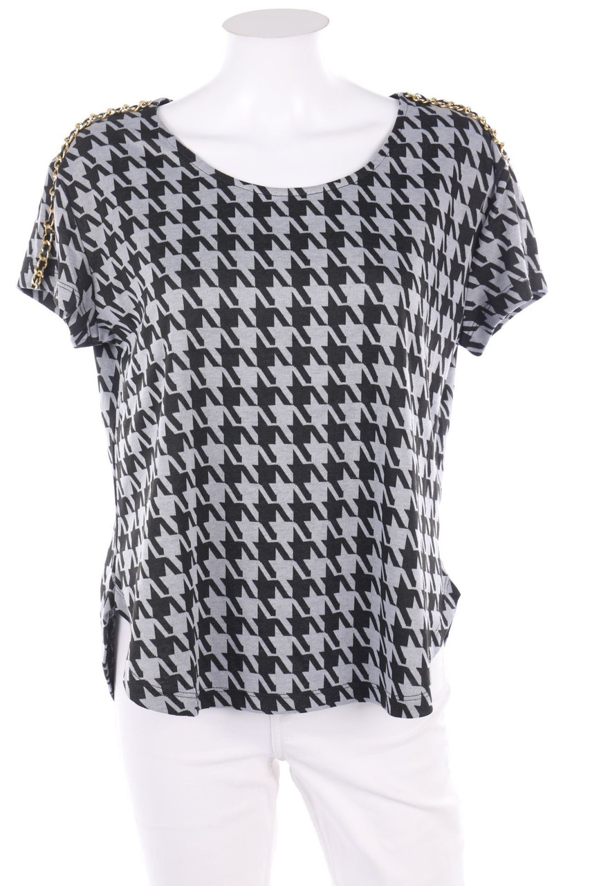 CHIARA FORTHI MILANO - Kurzarm-Shirt mit Hahnentritt-Muster - L