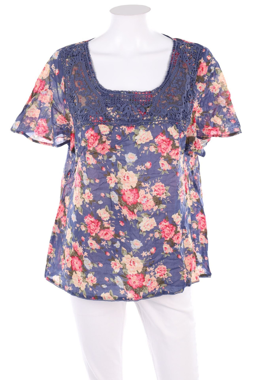 ESPRIT - Kurzarm-Bluse mit Blumen-Print - D 40