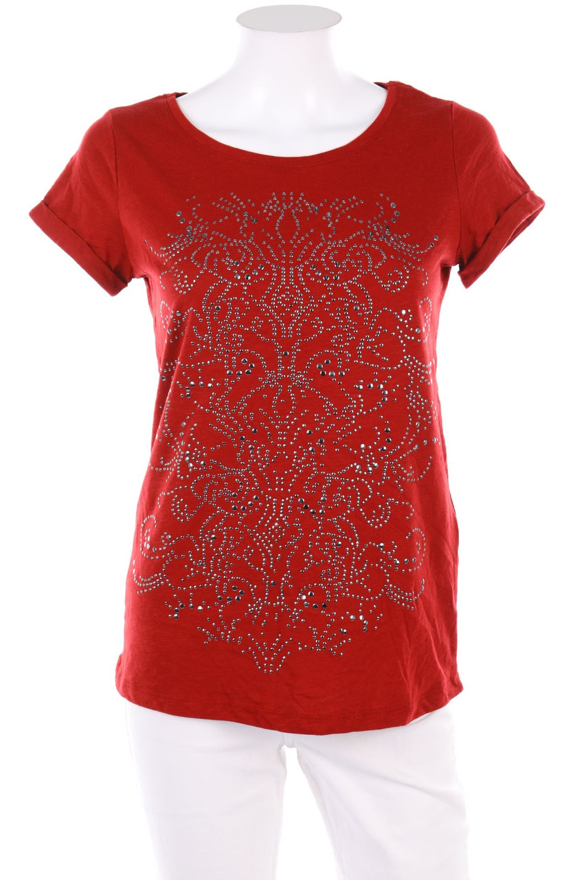 Ohne Label - Kurzarm-Shirt mit Schmuckstein-Applikation - S