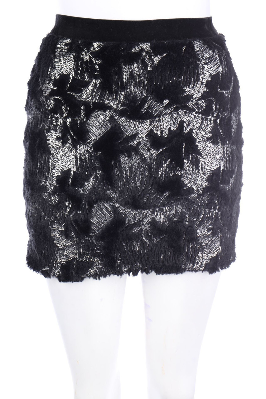 ZARA W&B - Fake Fur-Minirock mit Pailletten - S