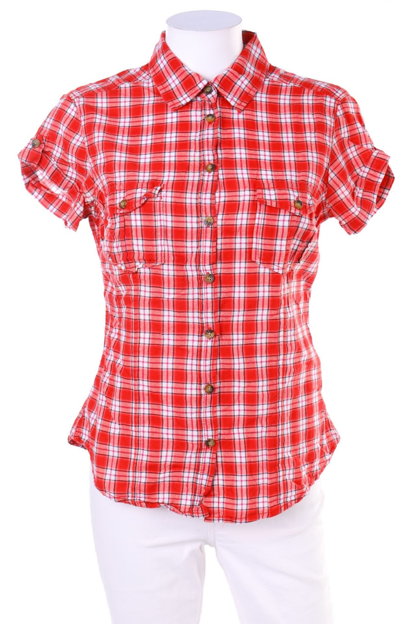 H&M LOGG - Karo-Hemd-Bluse mit kurzem Ärmel - D 38