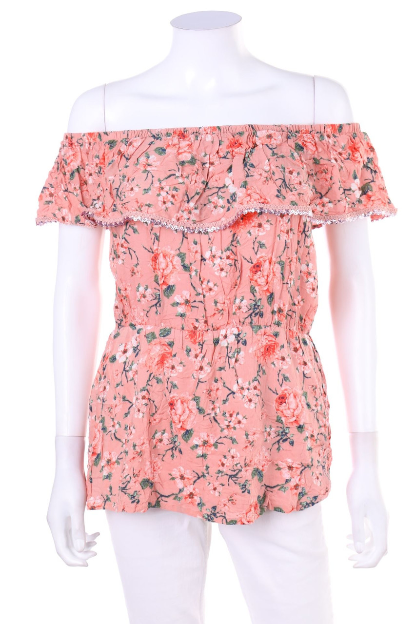Ohne Label - Carmen-Bluse mit Blumen-Print - S