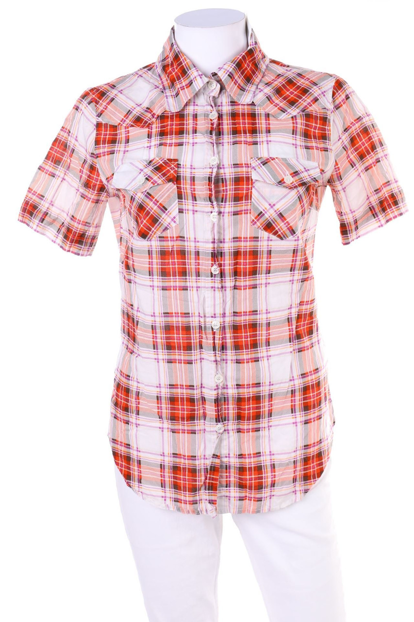 STILE BENETTON - Karo-Hemd-Bluse mit kurzem Ärmel - S