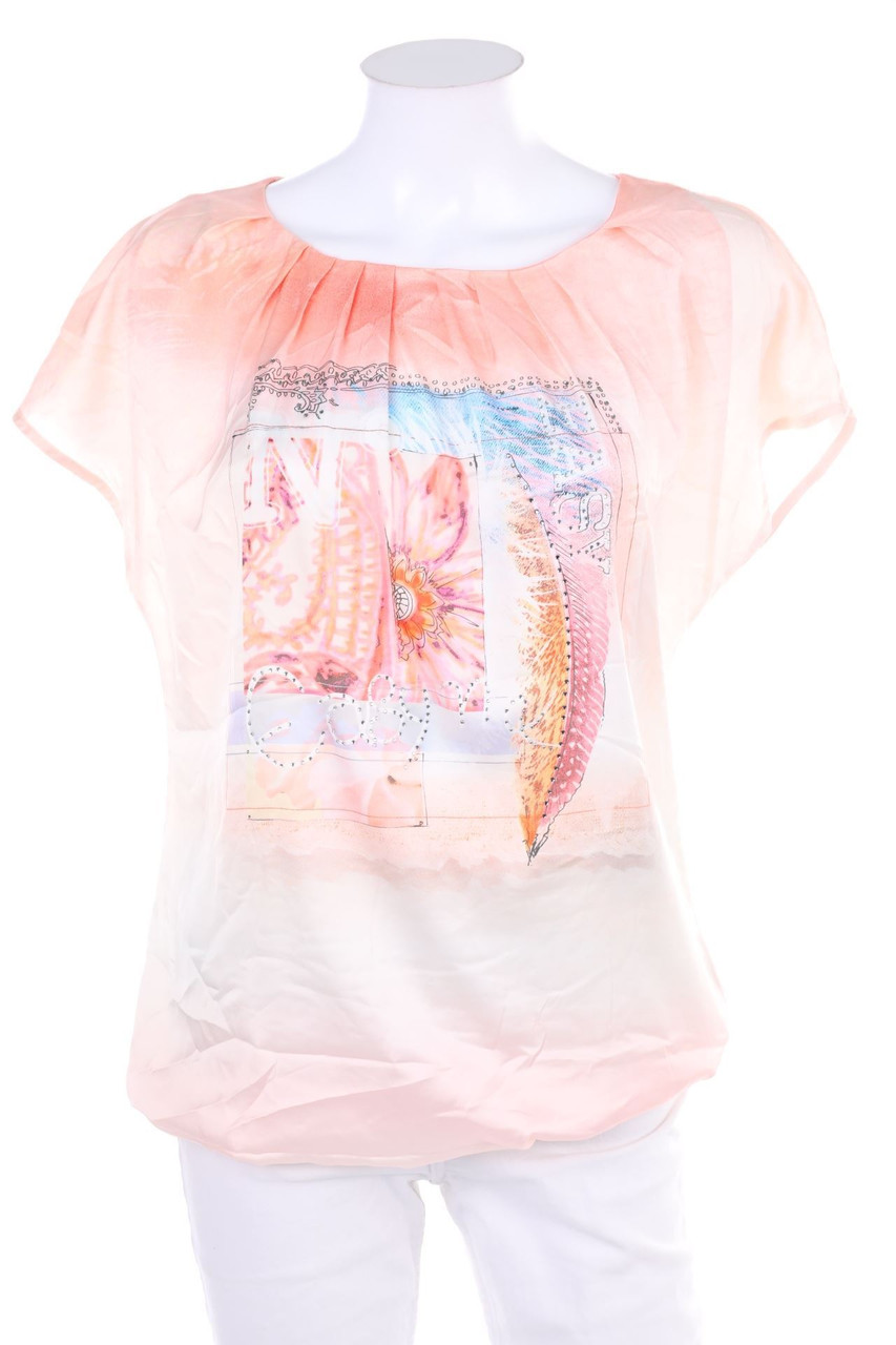 LISA CAMPIONE - Satin-Kurzarm-Bluse mit Print - D 38