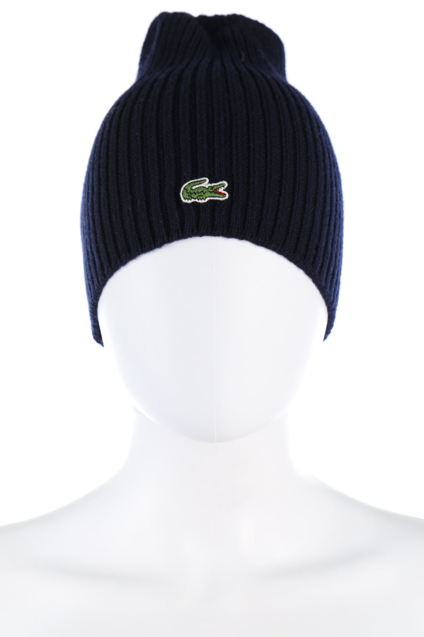LACOSTE - Schurwoll-Mütze mit Logo-Patch
