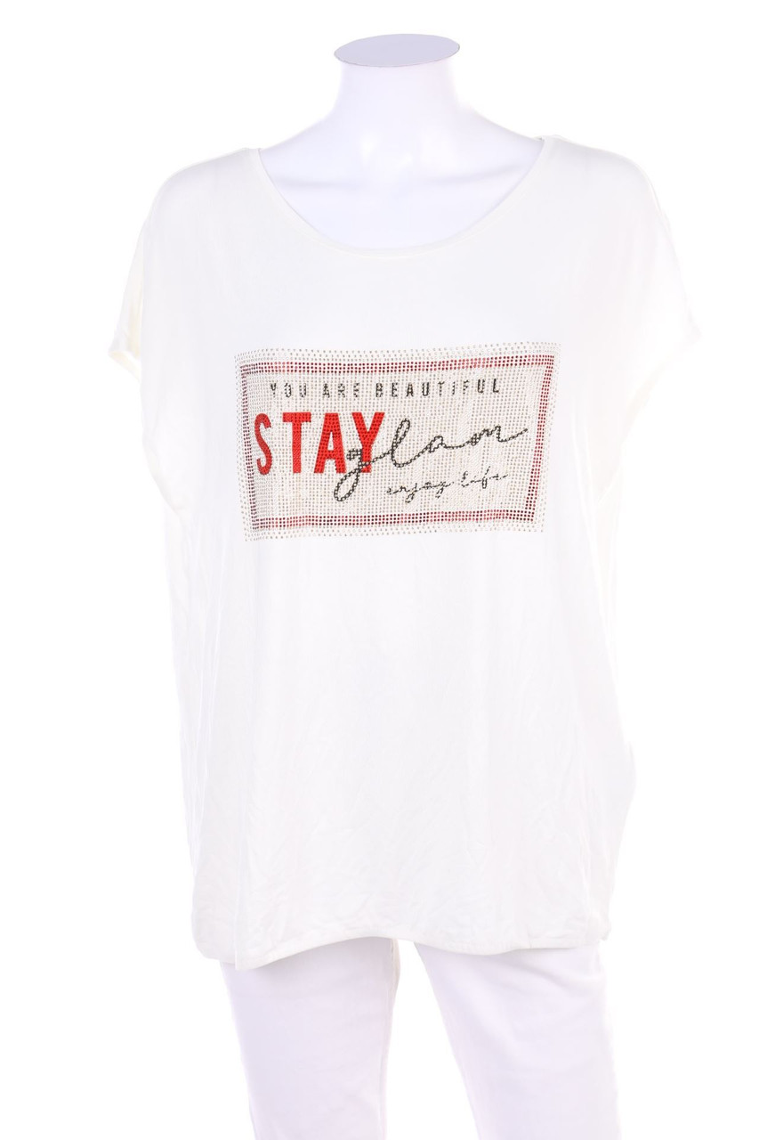 Street One - Kurzarm-Shirt mit Schmuckstein-Applikation - D 40