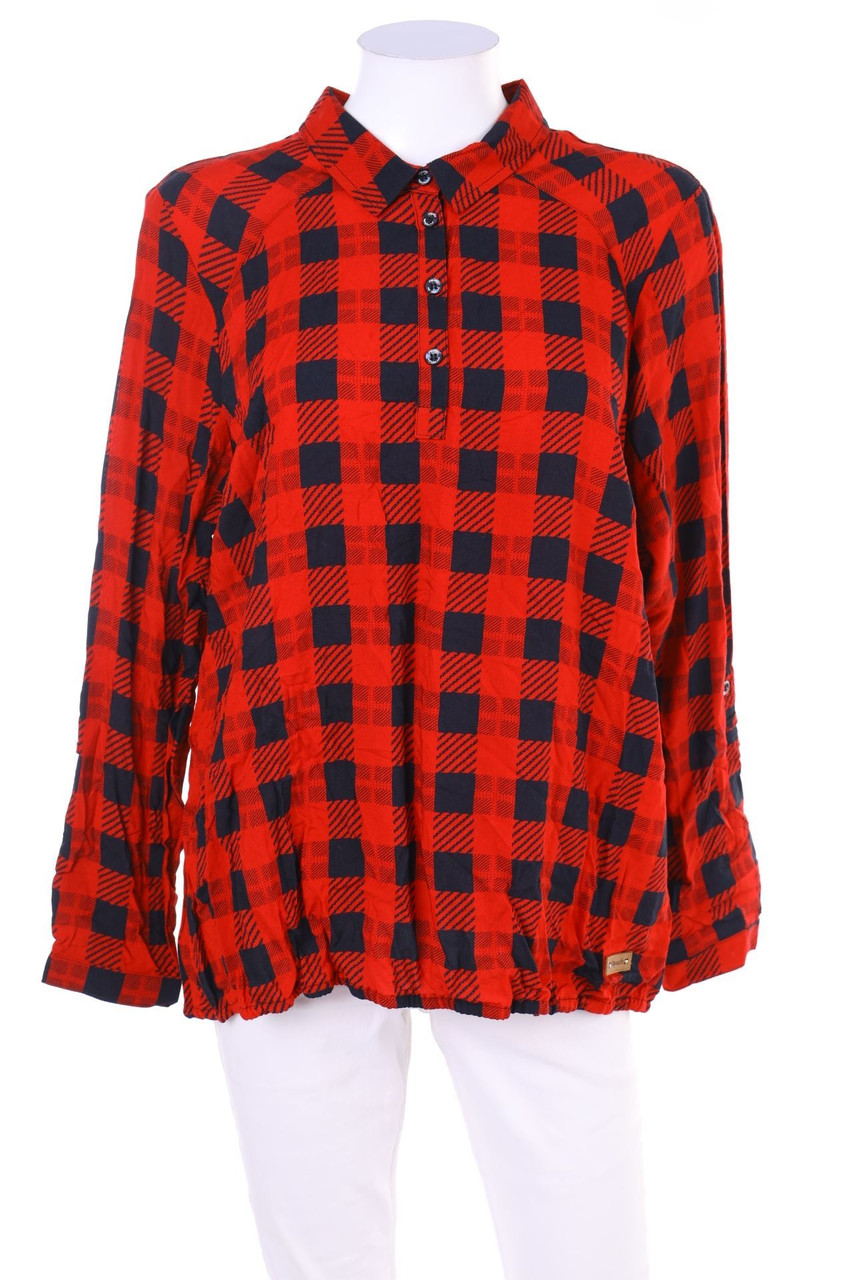 Soquesto - Karo-Bluse mit Krempel-Ärmeln - D 42