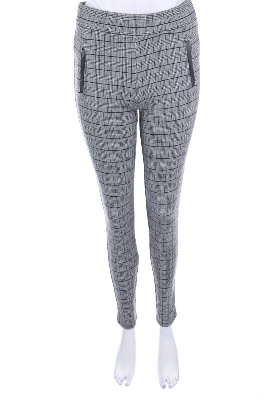 C&A - Karo-Treggings mit Kunstleder-Details - D 38