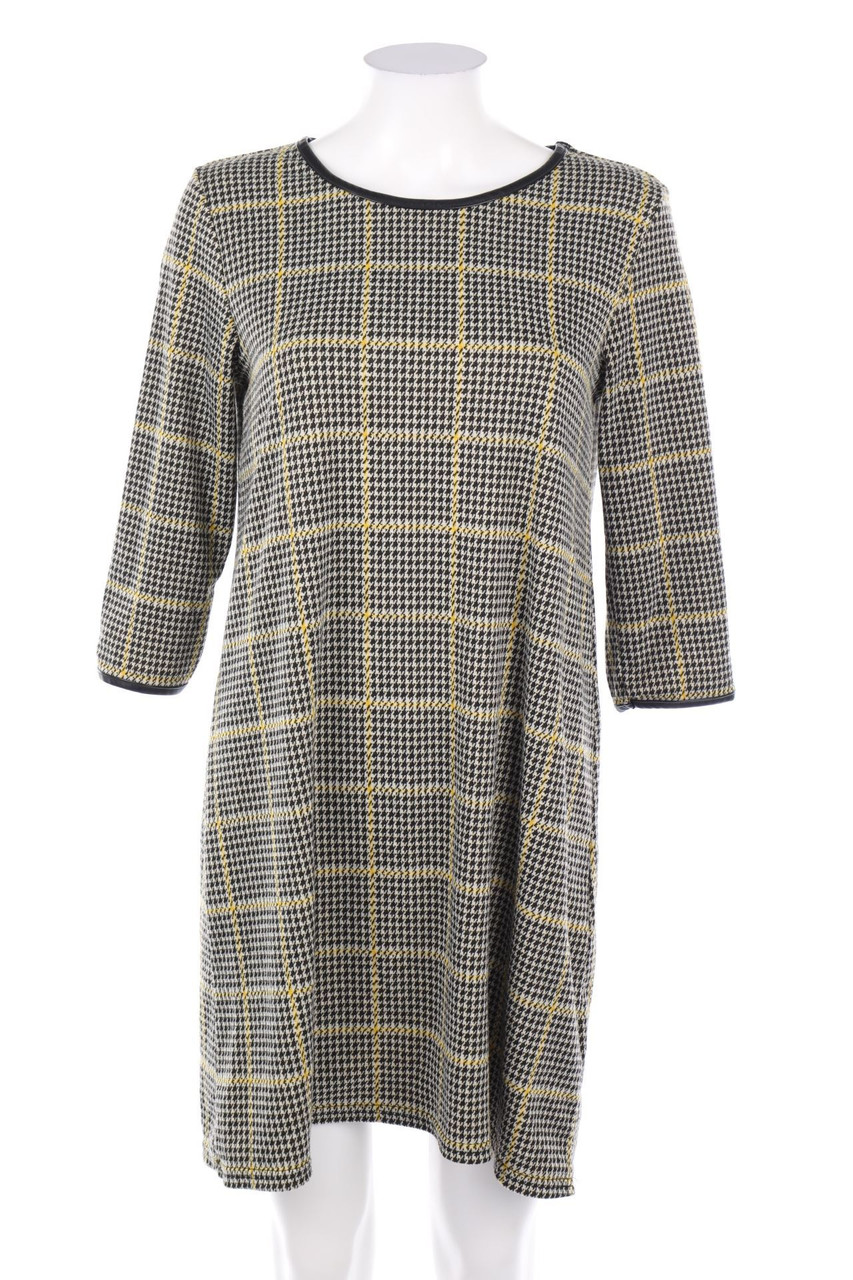 LH by LA HALLE - Print-Kleid mit Kunstleder-Details - D 36