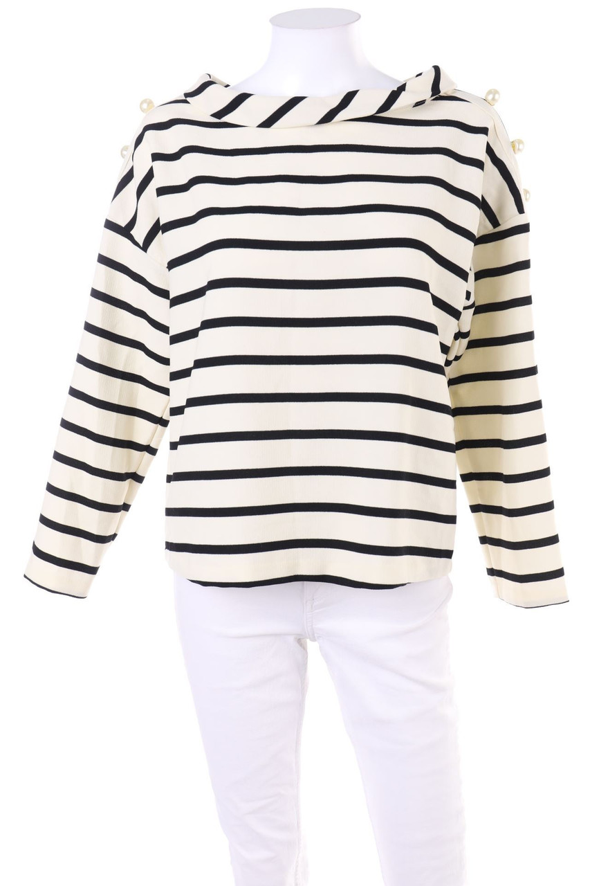 ZARA - Streifen-Bluse mit Perlen - M
