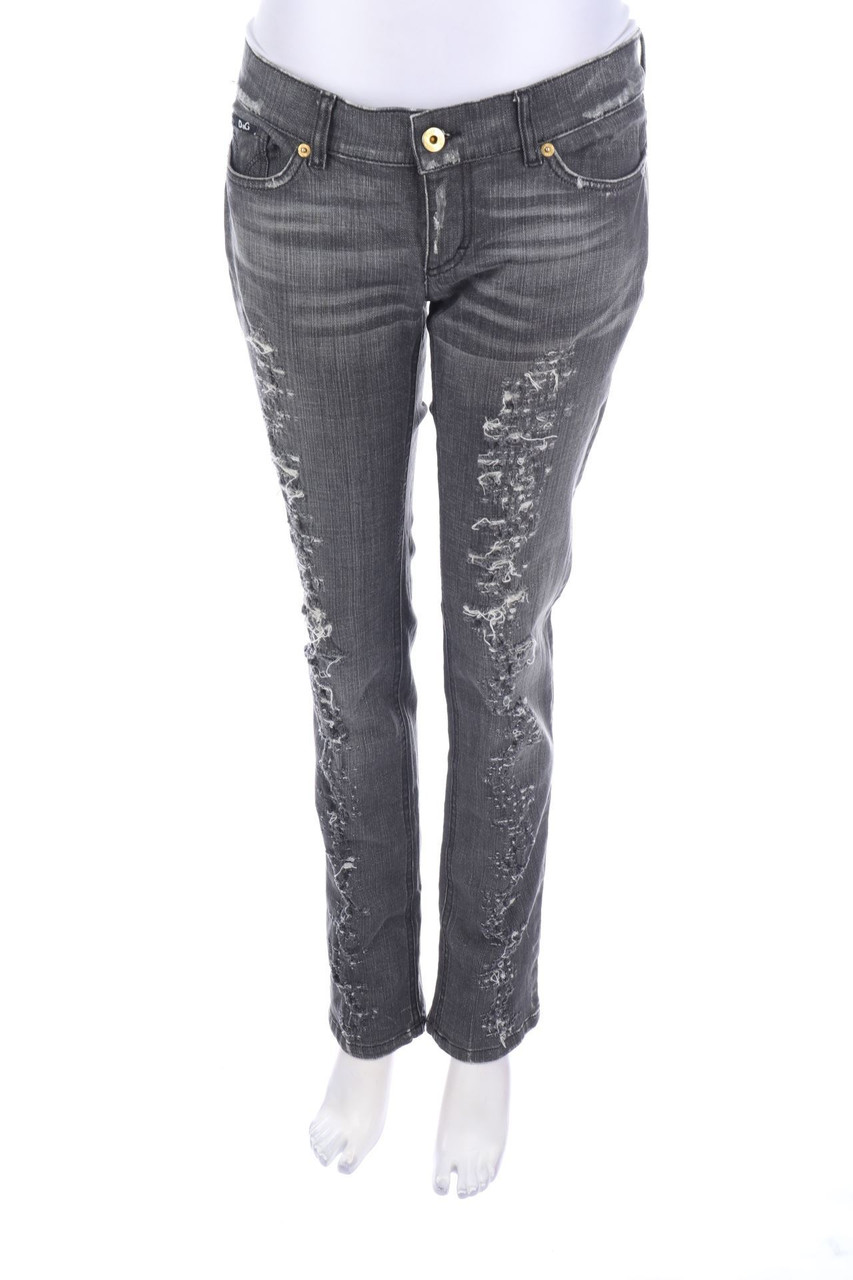 D&G DOLCE & GABBANA - Destroyed Straight Cut Jeans mit Logo-Patch - W29