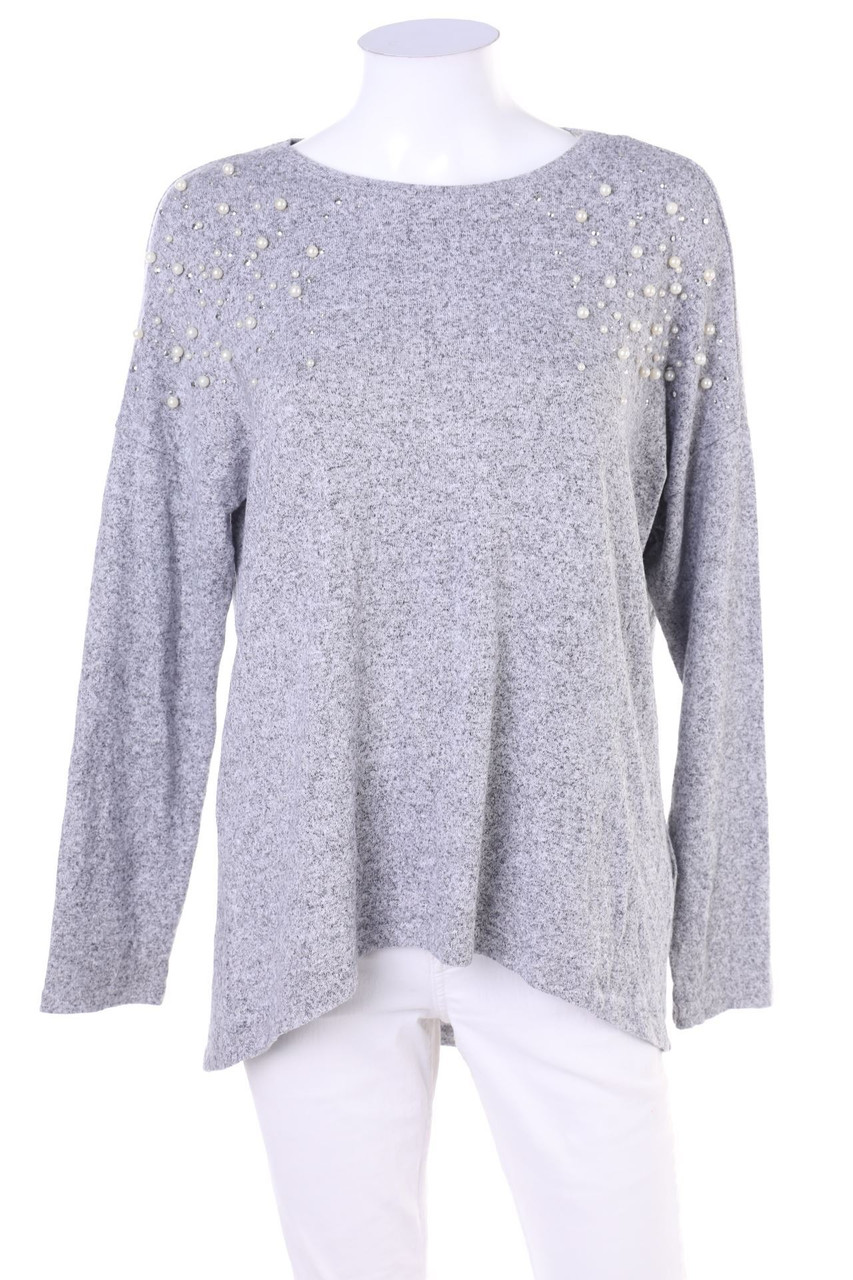 AMISU - Oversize-Strick-Pullover mit Perlen - S