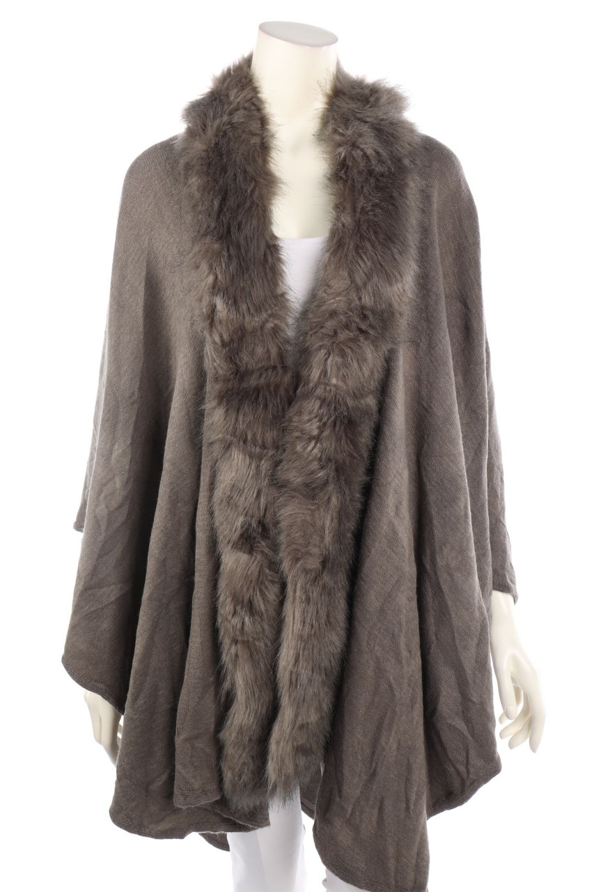 RINO & PELLE - Strick-Cape mit Faux Fur-Kragen - ONE SIZE
