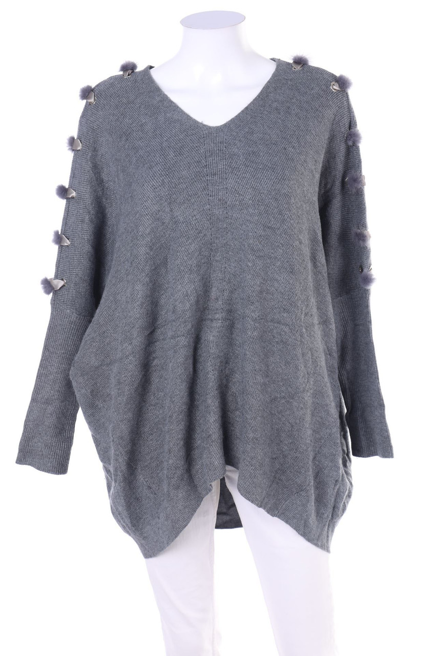 MOËWY - Batwing-Pullover mit Echt-Pelz-Besatz - ONE SIZE