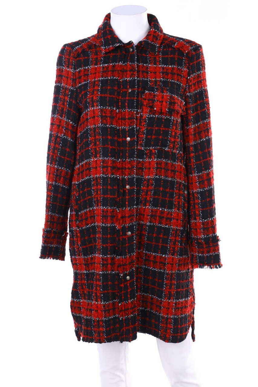 ZARA TRF - Bouclé-Mantel mit Karo-Muster - XS