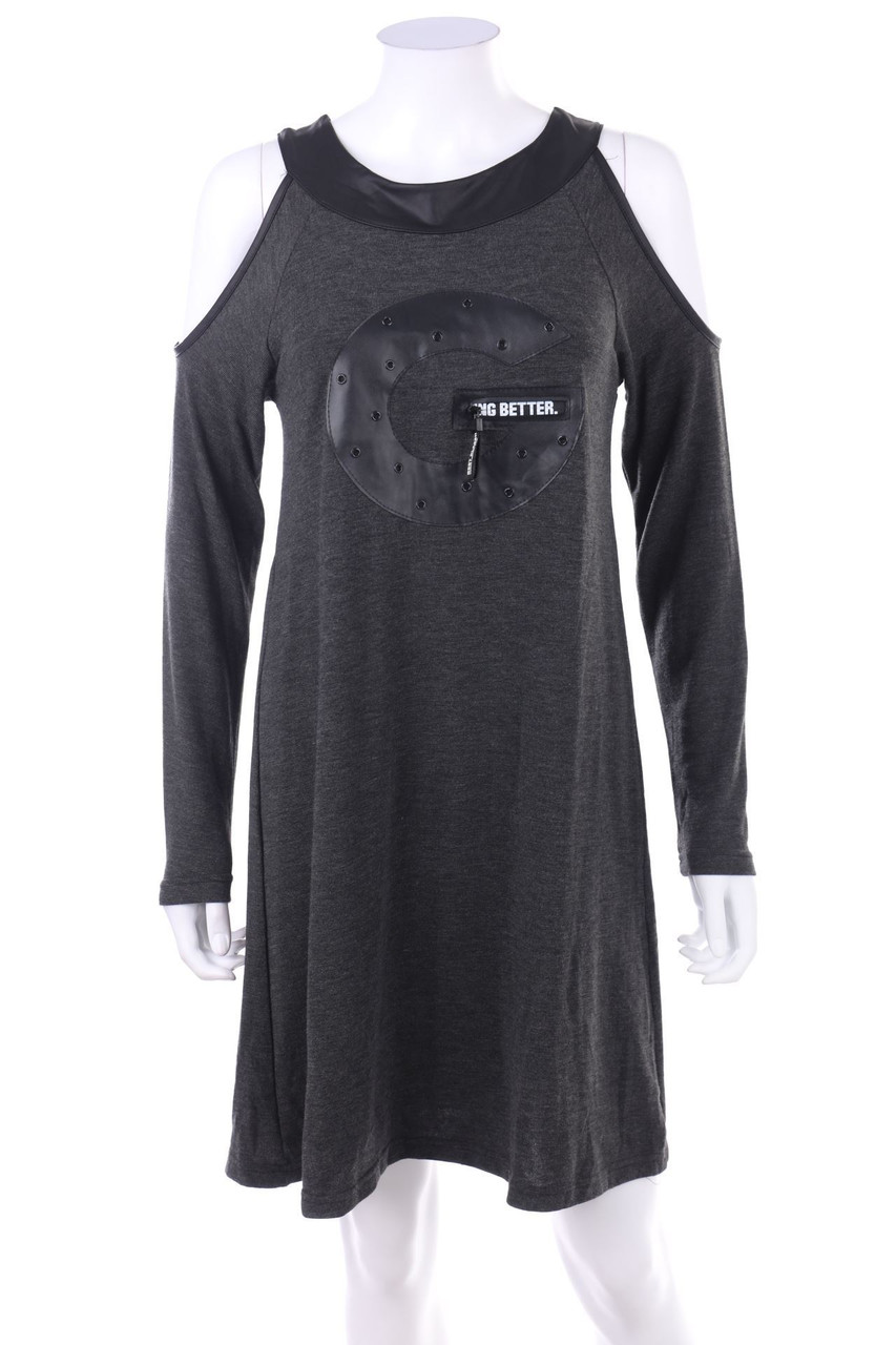 Ohne Label - Cold-Shoulder-Kleid mit Kunstleder-Details - S