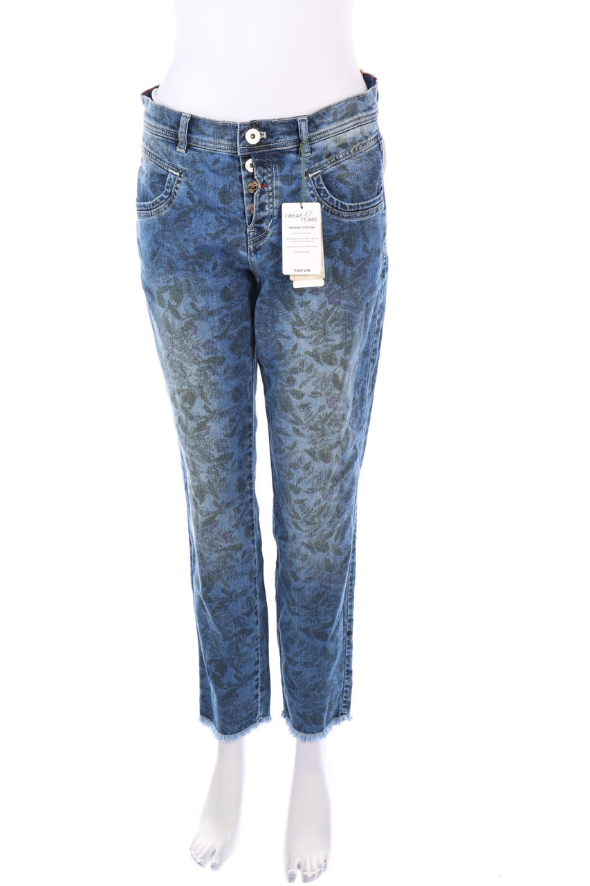 TAIFUN - Distressed Boyfriend-Jeans mit floralem Muster - D 38