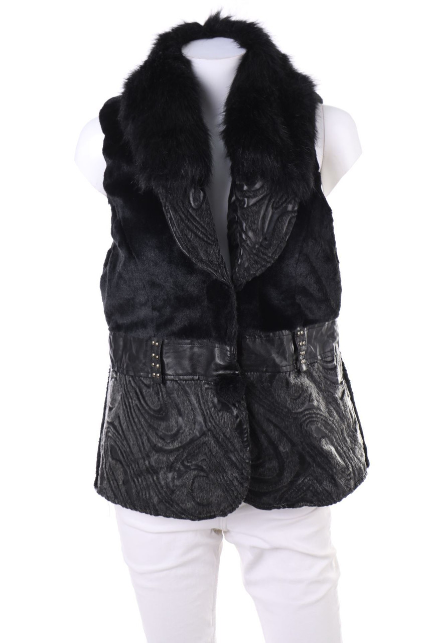 Miss Passion - Fake Fur-Weste mit Kunstleder-Details - XL