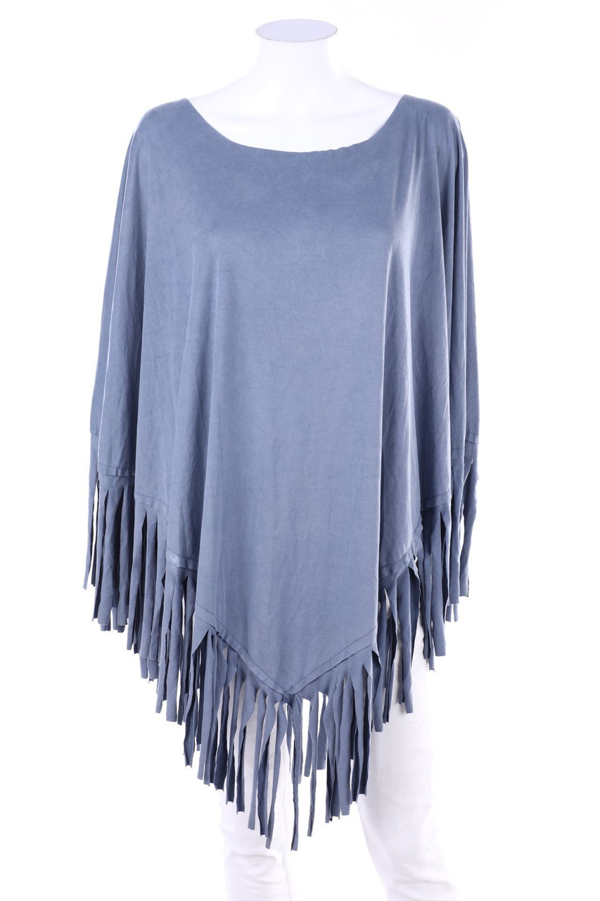 SECONDHAND - Faux Leather-Poncho mit Fransen - ONE SIZE