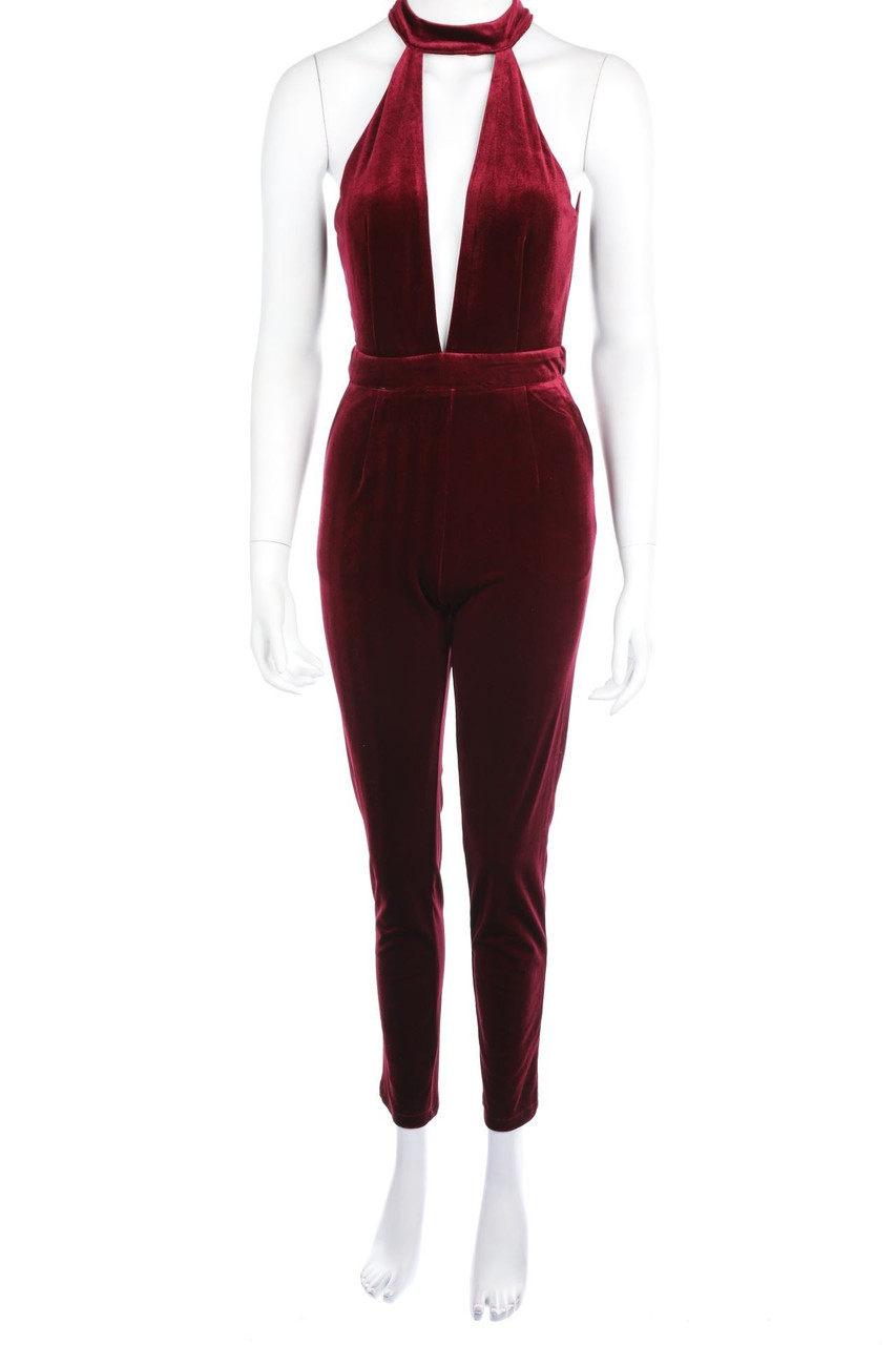 DO+BE - Samt-Jumpsuit mit tiefem Ausschnitt - S