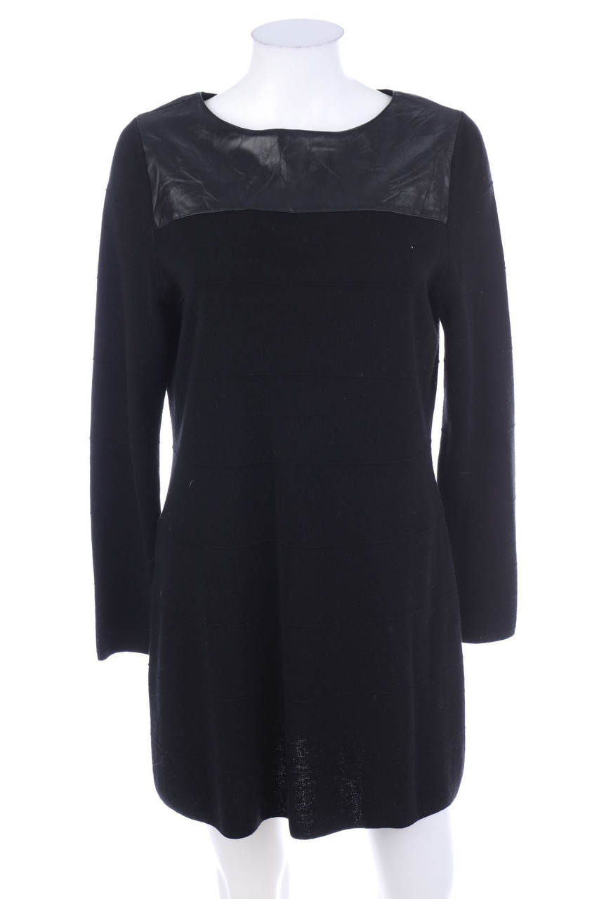 BASLER - Strickkleid mit Kunstleder-Details - L