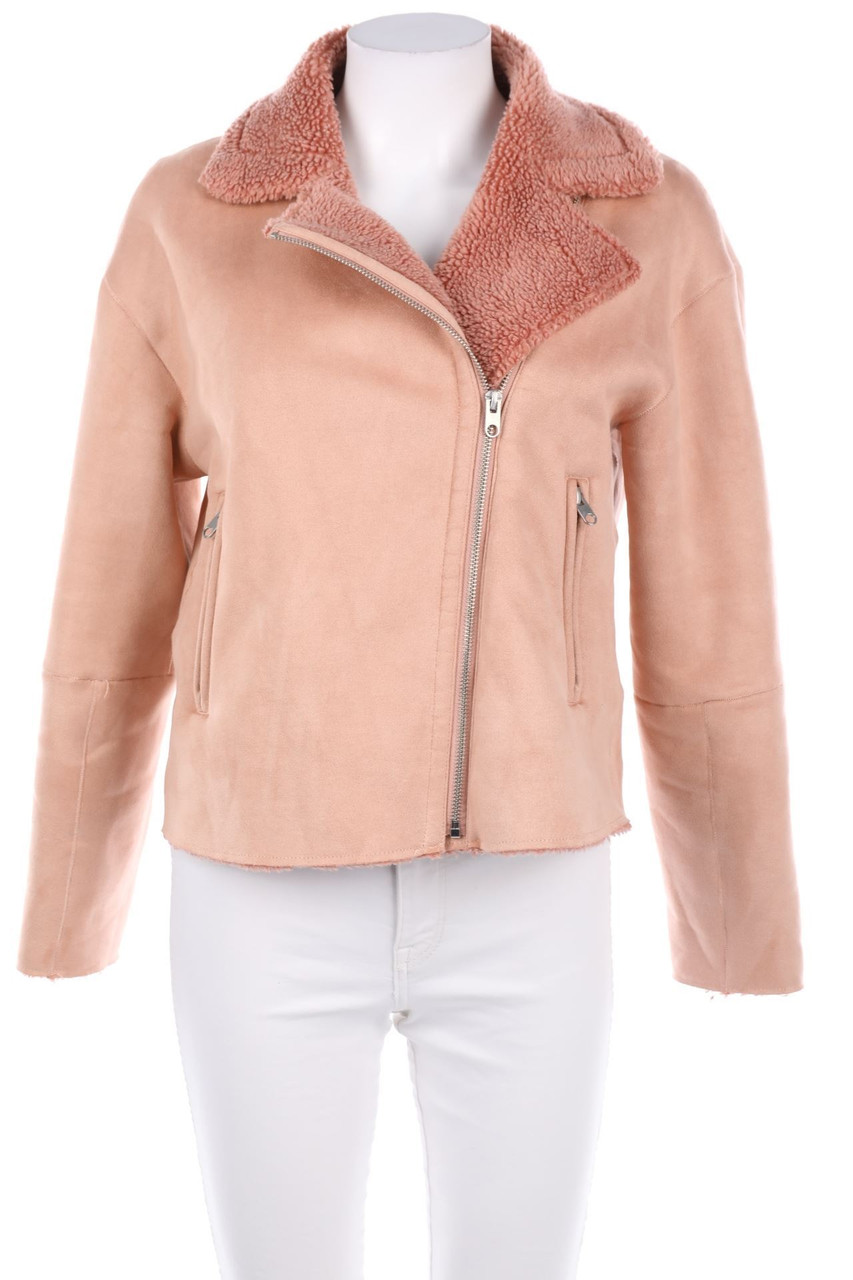 ZARA - Kunstlederjacke mit Faux Fur-Kragen - M