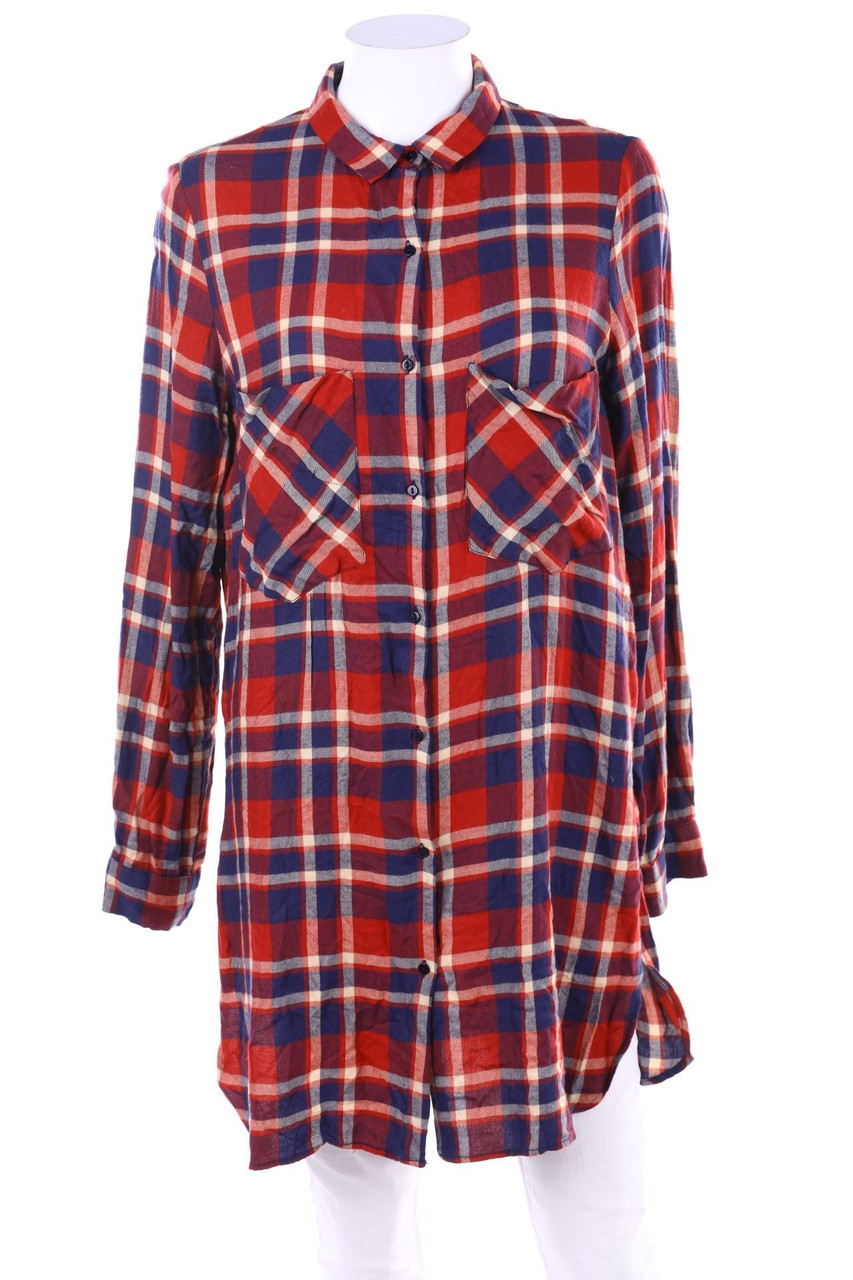 ZARA TRF - Karo-Long-Bluse mit Schlitz - L