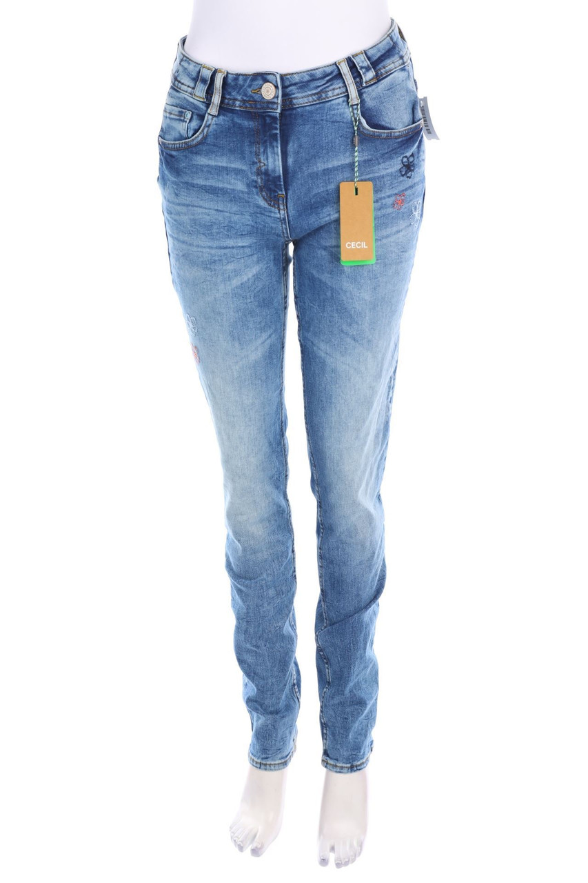 CECIL - Used Look Skinny-Jeans mit Stickereien - W28