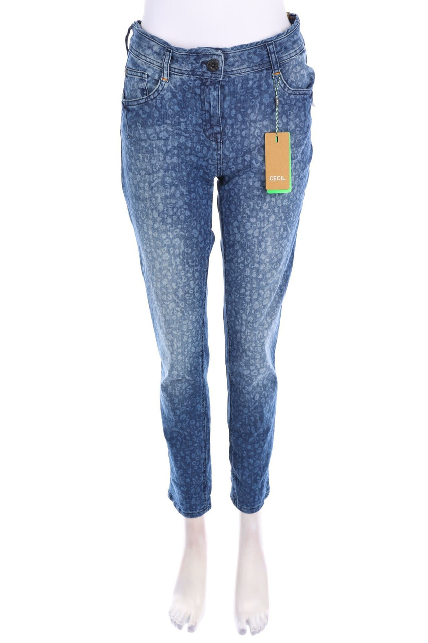 CECIL - Used Look Skinny-Jeans mit Leo-Print - W28