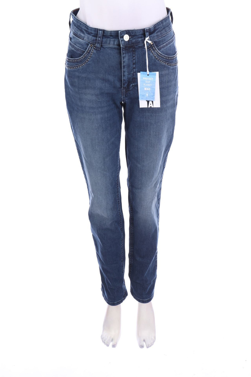 MAC - Distressed Straight Cut Jeans mit Schmuckstein-Applikation - D 38